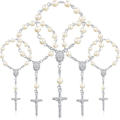 90Pcs Baptism Rosary Beads Finger Baptism Rosaries Faux Pearls for Baptism Favors Christening Favors Communion Favors