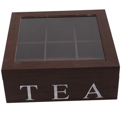 Wooden 9 Grids Tea Box Tea Bags Container Storage Box Square Gift Box Case Transparent Top Lid Jewelry Storage Box