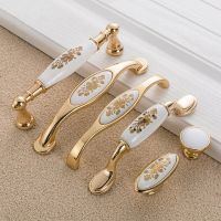 European Gold Flower Ceramic Handle Modern Simple Cabinet Wardrobe Door Knob Cabinet Classical Antique Pulls Hardware Door Hardware Locks