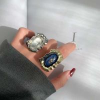 THERYE เครื่องประดับเรซิ่นโลหะผสมผู้หญิงเกินบุคลิกแหวนใส่นิ้วเกินจริงแหวนทรงเรขาคณิตหินหลากสีกลีบ
