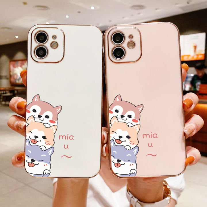 hontinga-เคสโทรศัพท์-iphone-6-6s-7-8-plus-se-2020-x-xr-xs-max-เคสโทรศัพท์สี่เหลี่ยม-tpu-นิ่มเคลือบโครเมียมหรูหราลายการ์ตูนสุนัขน่ารักป้องกันกล้องสำหรับเด็กผู้หญิง