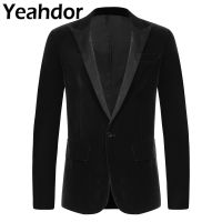 ZZOOI Mens Gentleman Tuxedos Velvet Blazer Long Sleeve One-Button Suits Coats for Cocktail Party Formal Evening Wedding Costume