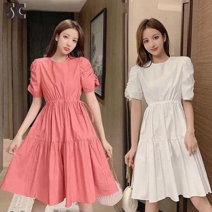 Korean Style Offwhite Blue Flowy Chiffon Short Dress  ShopperBoard