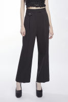 EP กางเกงทรงกว้างแต่งกระดุมดอกไม้ ผู้หญิง สีดำ | Wide Leg Trousers with Rose Button Detail | 04814