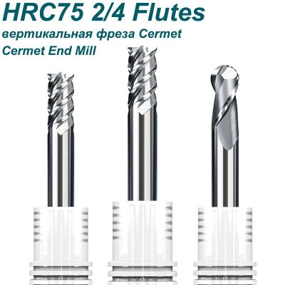 HRC75 เครื่องตัดมิลลิ่งคาร์ไบด์สตรอเบอร์รี่เซอร์เมท Cerame Metal Ceramic End Mill Uncoated ความแข็งสูง CNC Flat-bottomed Super Hard