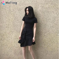 MT Dress For Women New Hepburn Style Fishtail Skirt Irregular Little Black Dress