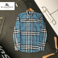 Burberry เสื้อเชิ้ตลายสก๊อตสำหรับผู้ชาย,เสื้อเชิ้ตผู้ชายเสื้อเชิ้ตแขนยาวเสื้อลายสก็อตสีฟ้าเสื้อผ้าฝ้ายผู้ชาย