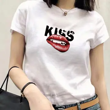 Harajuku tshirt Kiss Lip Leopard Print women tshirt O Neck funny