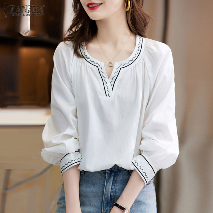 ZANZEA Spring Fashion Women V Neck Long Sleeve Floral Embroidery