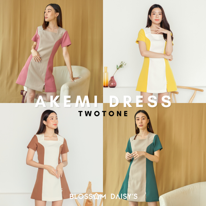 sale-akemi-dress-twotone-เดรสทำงานแขนสั้นคอเหลี่ยมสีทูโทน-ใส่ทำงานหรือออกงานก็สวย-มีติดตู้ไว้เลยนะค้า