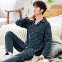 Big（M-4XL) Autumn HQ Cotton Gentleman Men Pyjamas Mens Pajamas Sets Lapel Sleepwear Pyjamas Night Suits Pijamas Homewear PJ