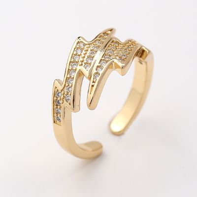[COD] European and niche design sense lightning copper micro-inlaid zircon open ring temperament lady adjustable hand