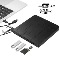 External DVD Burner DVD RW CD Writer USB3.0+Type-C Optical Drive 6-In-1 HUB CDDVD Player TFSD Card Reader for Mac Laptop Wins