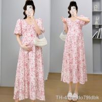 ♣ Vestido longo chiffon para mulheres grávidas roupas de maternidade com estampa floral v pescoço cintura alta moda verão 9048