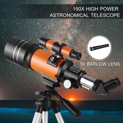 70mm Astronomical Telescope 150X High Power Monocular Telescope Refractor Spotting Scope with 5×24 Finder Scope Tripod Moon Filter 3X Barlow Lens for Star Gazing Bird Watching Camping
