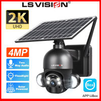 กล้องวงจรปิดกลางแจ้งพลังงานแสงอาทิตย์4MP แบบ2K แบบ LS VISION ตัวส่งข้อมูล PTZ แบบไวร์เลสกล้อง WiFi กล้องรักษาความปลอดภัยการตรวจจับการเคลื่อนไหวมองเห็นกลางคืน PIR พร้อมลำโพง