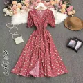 angelfashion Korean fashion peach dress casual floral dress. 