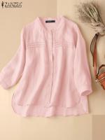 ZANZEA Summer Vintage 3/4 Sleeve Blouse Women Casual Cotton Tops Loose Solid Work Shirt Female Button Down Blusas Chemise 2023