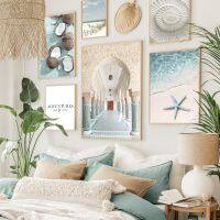 Vibrant Summer Beach น้ำทะเลผ้าใบภาพ Palace ทรายแกะสลัก Sea Shell พิมพ์ภาพวาดมะพร้าวโปสเตอร์ Modern Nordic Decor Art Top Home Decor