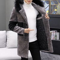 Luxury Big Fur Collar Trench Coats Mens Winter Overcoat Velvet Lush Long Jackets With Fur Hooded Elegant Warm Clothing Slim Fit