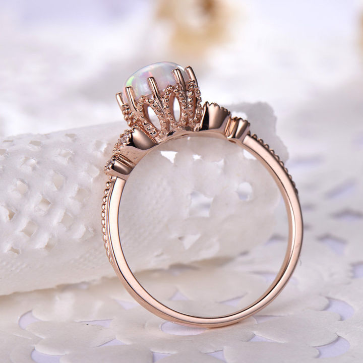 แหวนพลอยของแท้แหวนสวยๆ-คลาสสิกบิ๊กโอปอลแหวนพลอย-แหวนอัญมณี-คลาสสิกบิ๊กโอปอลแหวนพลอย-aaa-สีขาวปูไมโครรอบประดับเพชรสำหรับผู้หญิงแต่งงานวงหมั้นเครื่องประดับเจ้าสาว