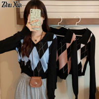 ZhuXia ถักเสื้อกันหนาวผู้หญิงสไตล์วิทยาลัยโปโลคอปกลายสก๊อตแขนยาวถักเสื้อกันหนาวผู้หญิง2022 Slim Bottoming เสื้อแนวโน้ม