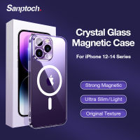 Sanptoch เคสโทรศัพท์แม่เหล็กแก้วคริสตัลสำหรับ iPhone 14/13/12 Pro Max HD ฝาแข็งใสสำหรับ iPhone 14 Plus เคส Magsafe บางเฉียบ