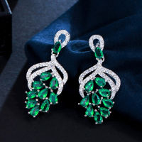 Handmade Luxury Big Dropping Grape Flower Shaped Micro Pave Royal Blue Green Cubic Zircon Stones Earrings for Women CZ142