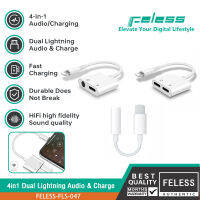 FELESS สายแปรงหูฟัง 4in1 dual Lightning Audio &amp; Charge ใช้สำหรับไอโฟน14ProMax/14Plus/14/14Pro/13ProMax/12/11/XsMax/XR/X/XS/8Plus/7Plus/8/7