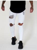 【CW】 Men Hip-Hop Broken Hole Pants Biker Jeans Mid The Waist Jogging Elastic Pant