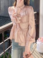 Early in the spring of 2023 the new textual research of new Chinese style dress little pink button collar shirt jacket design sense