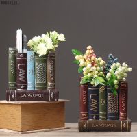 WDDSXXJSL retro simulation book pen holder resin crafts home decoration multifunctional flower arrangement vase desktop storage