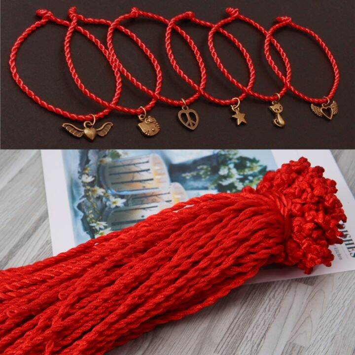 100pcs-สีแดงสายคับบาลาห์สร้อยข้อมือชาติพันธุ์เชือกสีแดงอุปกรณ์ตกแต่งสนามเครื่องประดับ