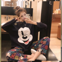 Winter Pajamas Womens Cartoon Mickey Long-Sleeved Trousers Sleepwear Printing Fashion Pajamas Home Service Suit