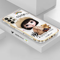 [ฟรีสายคล้อง] สำหรับเซลล์เคสโทรศัพท์ Samsung กาแล็คซี่ A23การ์ตูน INS สาวน่ารักขอบสี่เหลี่ยมลวดลายชุบเคสโทรศัพท์หรูหราชุบเคสโทรศัพท์นิ่ม