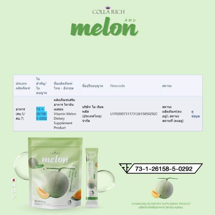 เมล่อนกรอกปาก-collarich-melon-vitamin-melon-ผลิตภัณฑ์เสริมอาหาร-วิตามิน-เมล่อน-1-ถุง-มี-15-ซอง