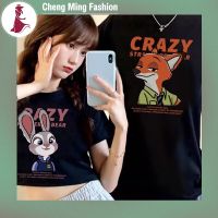 Cheng Ming เสื้อเชิ๊ตพิมพ์ลายการ์ตูน Lengan Pendek Musim Panas,เสื้อเชิ๊ตผ้าฝ้ายคอกลมเสื้อเชิ๊ตตัวหลวมเสื้อลำลอง