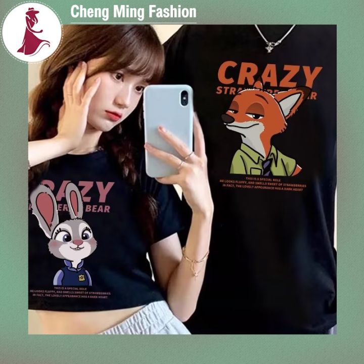cheng-ming-เสื้อเชิ๊ตพิมพ์ลายการ์ตูน-lengan-pendek-musim-panas-เสื้อเชิ๊ตผ้าฝ้ายคอกลมเสื้อเชิ๊ตตัวหลวมเสื้อลำลอง