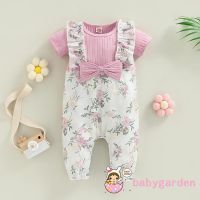 Babygarden-3-18months ชุดจั๊มสูทรอมเปอร์ลําลอง คอกลม แขนสั้น พิมพ์ลายดอกไม้ สําหรับเด็กผู้หญิง