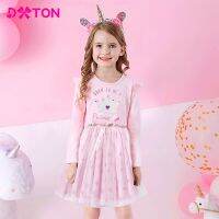 【jeansame dress】 DXTONSpring ชุดเดรสผ้าฝ้ายแขนบินเด็กชุดปาร์ตี้3-8Y