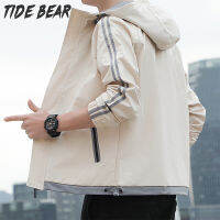 TIDE BEAR สื้อแจ็คเก็ตแขนยาวผู้ชายแจ็กเก็ตลายทางมีฮู้ดของผู้ชายแฟชั่นลำลองใหม่