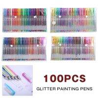 【LZ】☇┇  Novo 100 pçs arte artesanato clássico neon cor glitter metálico gel pintura canetas definir para colorir revistas desenho rabiscando pintura