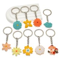 Silicone Autumn Fall Creative Flower PVC Keychain Women Cute Girls Leaf Key Chain On Bag Car Trinket Female Jewelry Party Gift