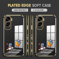 Diorcase For Honor 90 5G,90 Lite 5G ฟรีสายคล้อง + การ์ตูนนาซ่าอเมริกาอวกาศนักบินอวกาศเคสชุบลายขอบสี่เหลี่ยมเคสโทรศัพท์เคสโทรศัพท์นิ่มชุบหรูหรา