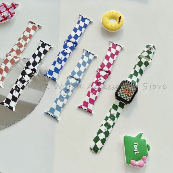 Silicone Checkered Pattern Smart Apple Watch Bands Wristband