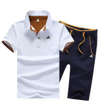 High End   Men S 2ชิ้น/เซ็ต Lapel Polo Shirt Top + Five Pants Korean Summer Tracksuit