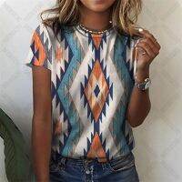 Summer Casual Ethnic Aztec Graphic Women T-shirts Girls Loose Retro Style Outdoor Clothes Short Sleeve Tops Oversized Pullover