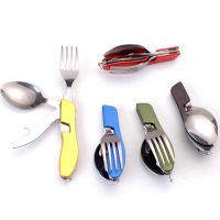 Outdoor camping portable fork spoon cutlery tool folding detachable combination stainless steel fork knife travel Flatware Sets