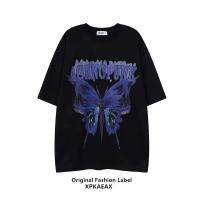 XPKAEAX butterfly ผีเสื้อพิมพ์แขนสั้น Abbey Wind oversize ร้อยรอบคอเสื้อยืด