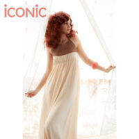 iCONiC CREAM Eden Maxi dress #0083 ชุดเดรส ตกแต่งผ้าถัก ทรงยาว จั๊มเอว สีขาวครีม  เดรสแฟชั่น เดรสออกงาน เดรสไฮโซ เสื้อผ้าผู้หญิง  เดรสไปงาน